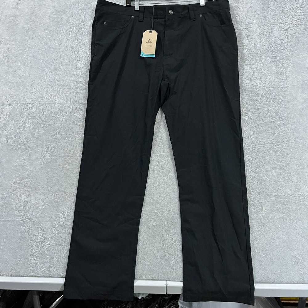 PrAna Tapered Leg Brion Slim Pants Mens 42/32 (Fits 42x31) Black Stretch 1965551